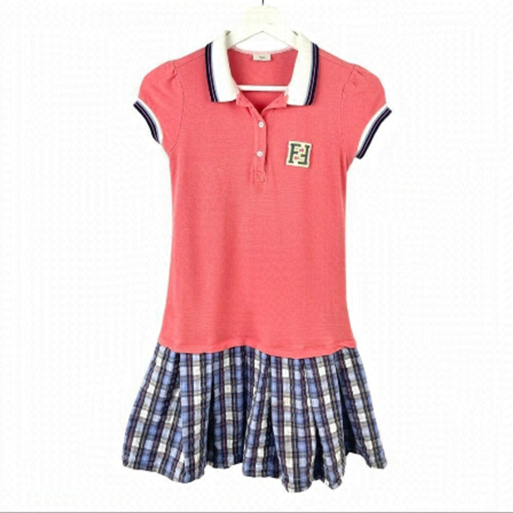 FENDI Pink And Blue Check FF Polo Dress Size 10 - Picture 2 of 10